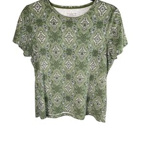 Charter Club Petite Green Paisley Print 100% Pima Cotton Short Sleeve Top‎